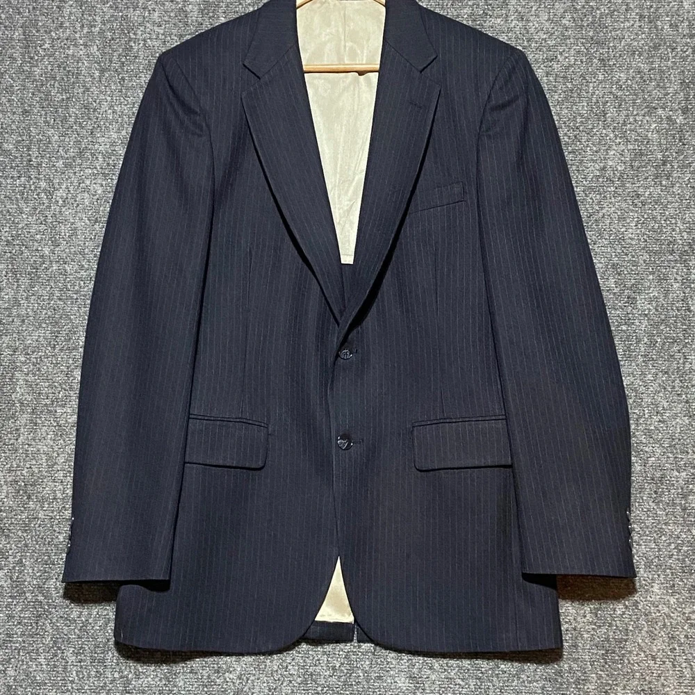 Johnny Carson Vintage Mens‎ Blue Pinstripe Pure Wool 2 Button Sport Coat 39R